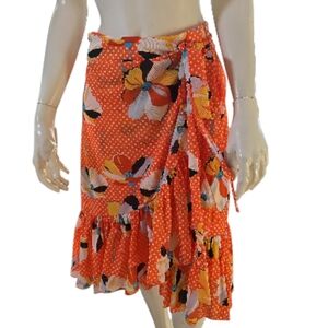 Cabi Orange Floral Wrap Skirt
